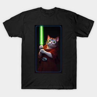 Fun Cat Print ~ AI Art ~ Fantasy Cat ~ Sci-fi Cat ~ Cats with Lightsabers T-Shirt